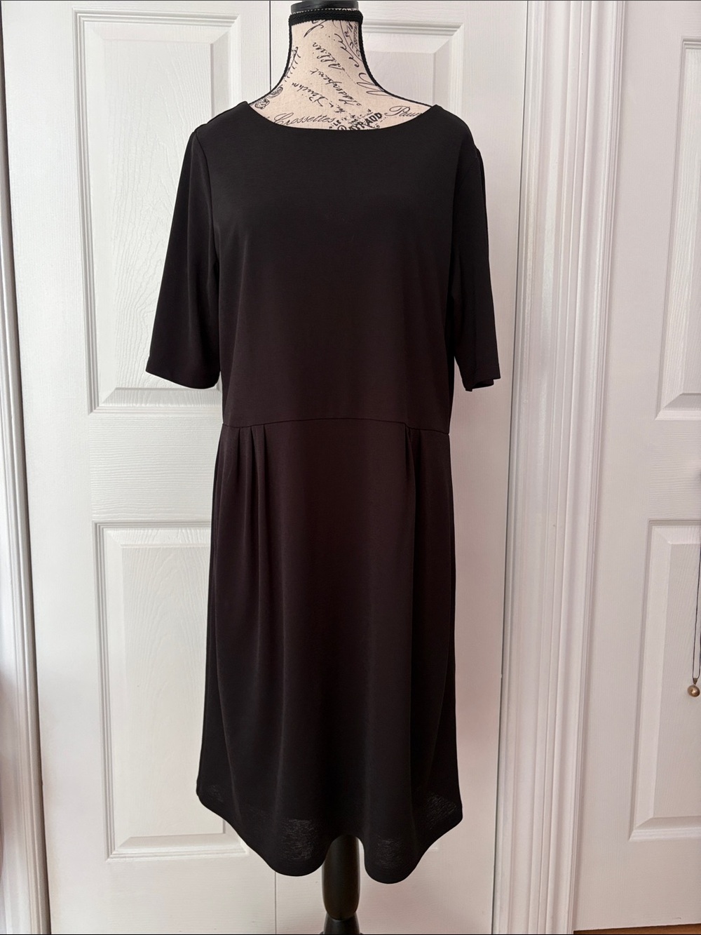 Christopher & Banks Black Midi Dress with Short Sleeves